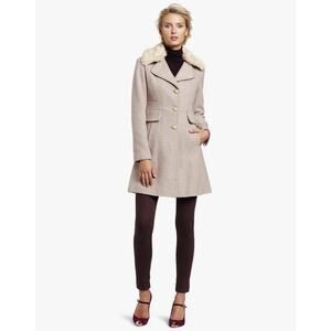 Jessica Simpson Wool Blend Coat Women’s L Light Pink Removable Faux Fur Collar